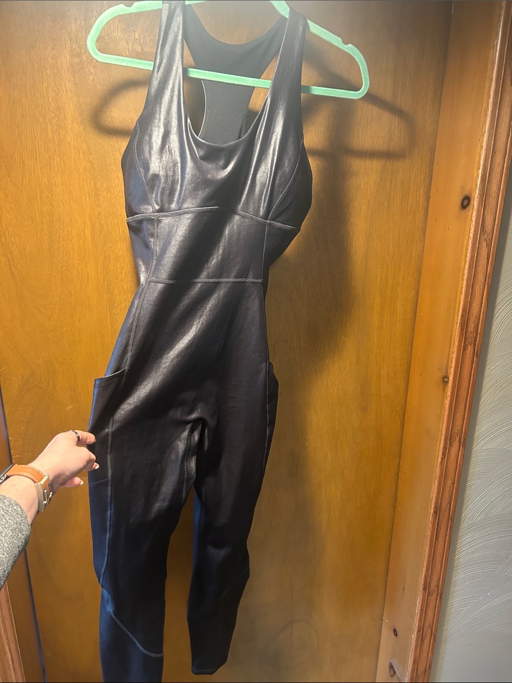Fabletics Black Faux-Leather Racerback Jumpsuit